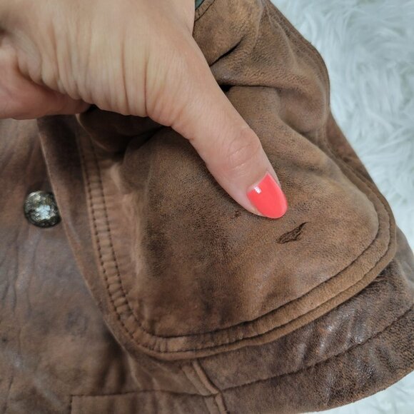 Vintage Leather Sound Double Breasted Brown Jacket - Size 6 - Picture 11 of 16
